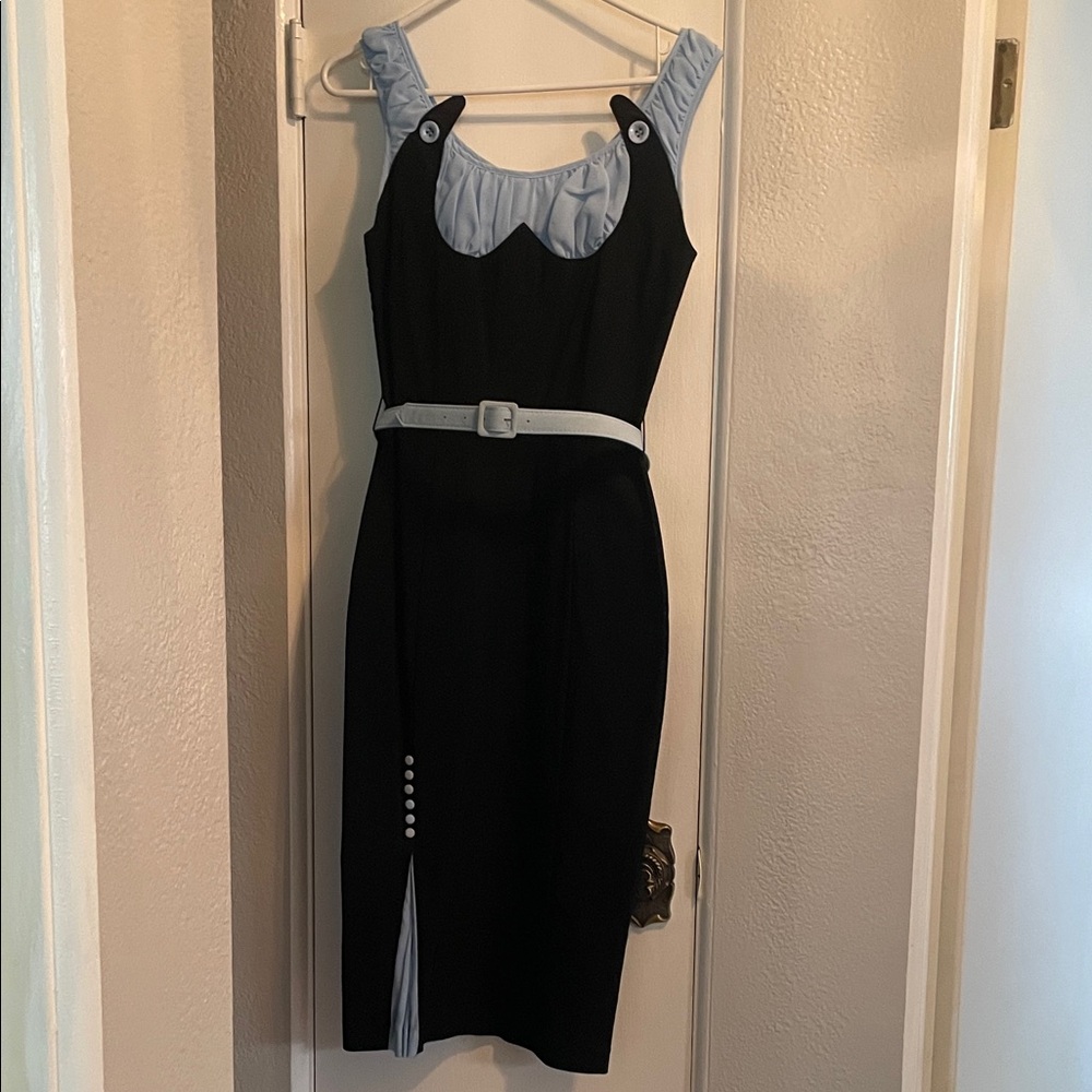 Betty Paige Elegant Black and Light Blue Dress